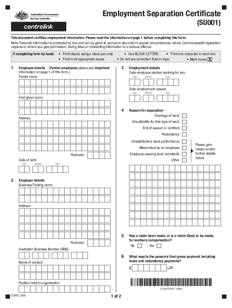 Employment Separation Certificate 2023-2025